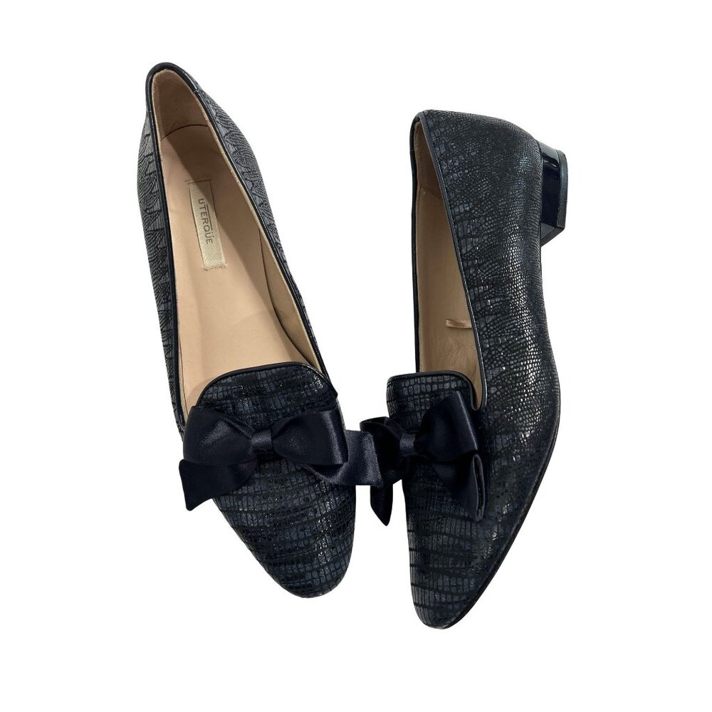 Uterque Croc Bow Flats in Black
